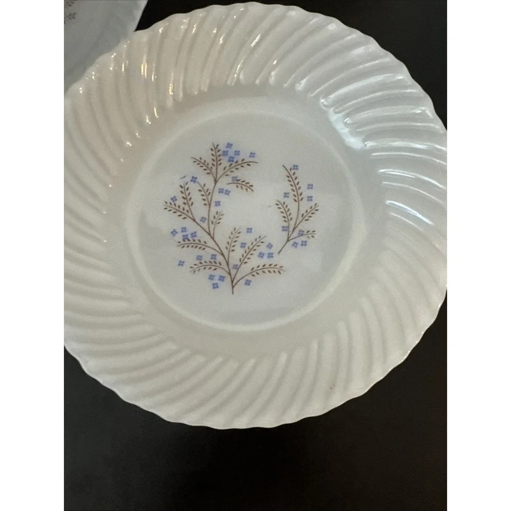 Vintage Termocrisa Milk Glass Blue Floral Swirl Edge 1 Plate(7